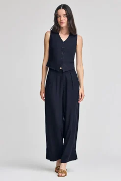 Polo Club Pantalons*Pantalon Deia en coton et lin avec détails Bleu Marine