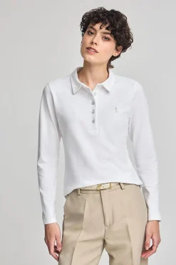 Polo Club Polos*Polo manches longues en coton avec broderie Rigby Best Blanc