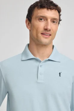 Polo Club Polos*Polo bleu clair à manches longues à trois boutons et broderie Rigby Go Bleu ciel