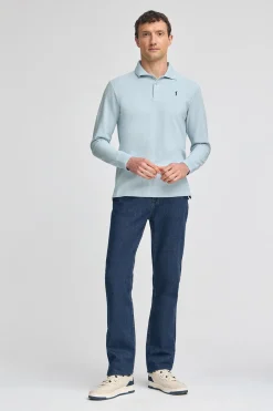 Polo Club Polos*Polo bleu clair à manches longues à trois boutons et broderie Rigby Go Bleu ciel