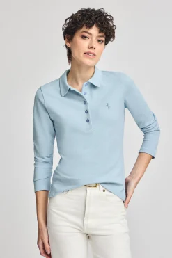 Polo Club Polos*Polo bleu clair à manches longues en coton avec broderie Rigby Best Bleu ciel