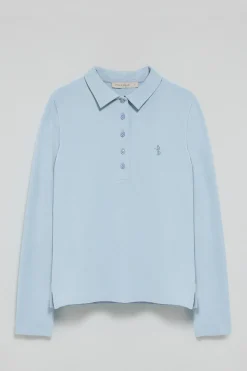 Polo Club Polos*Polo bleu clair à manches longues en coton avec broderie Rigby Best Bleu ciel