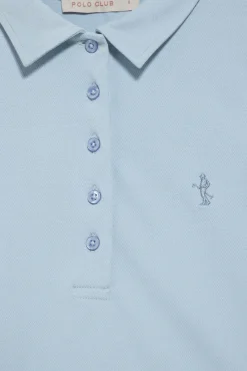 Polo Club Polos*Polo bleu clair à manches longues en coton avec broderie Rigby Best Bleu ciel