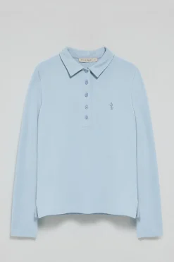 Polo Club Polos*Polo bleu clair à manches longues en coton avec broderie Rigby Best Bleu ciel