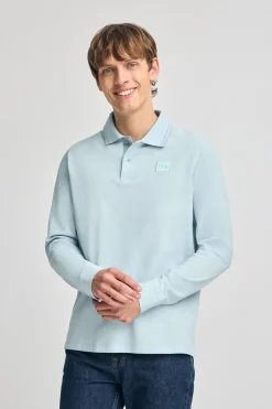 Polo Club Polos*Polo bleu clair à manches longues et deux boutons avec écusson griffé Bleu ciel