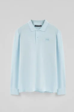 Polo Club Polos*Polo bleu clair à manches longues et deux boutons avec écusson griffé Bleu ciel