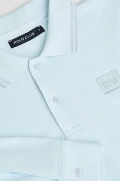 Polo Club Polos*Polo bleu clair à manches longues et deux boutons avec écusson griffé Bleu ciel