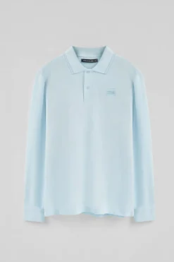 Polo Club Polos*Polo bleu clair à manches longues et deux boutons avec écusson griffé Bleu ciel