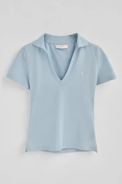 Polo Club Polos*Polo bleu clair en coton et lin sans boutons avec broderie Rigby Go Bleu ciel