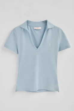 Polo Club Polos*Polo bleu clair en coton et lin sans boutons avec broderie Rigby Go Bleu ciel