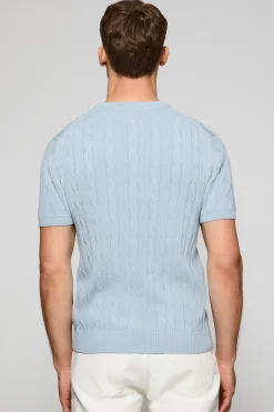 Polo Club Pulls|T-Shirts*Polo bleu clair tressé à manches courtes à logo brodé Bleu ciel
