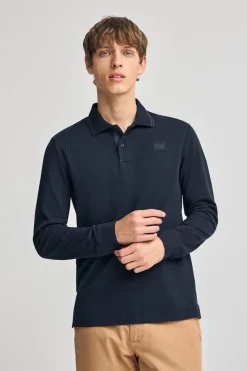 Polo Club Polos*Polo à manches longues et deux boutons avec écusson griffé Bleu Marine