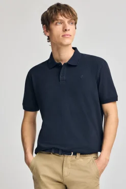 Polo Club Polos*Polo en coton et lin avec deux boutons et monogramme brodé Bleu Marine