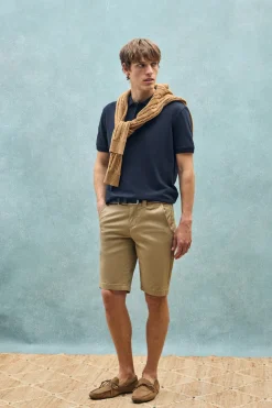 Polo Club Polos*Polo en coton et lin avec deux boutons et monogramme brodé Bleu Marine