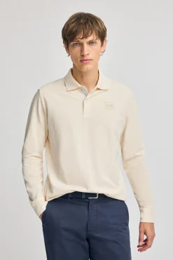 Polo Club Polos*Polo écru à manches longues et deux boutons avec écusson griffé Beige