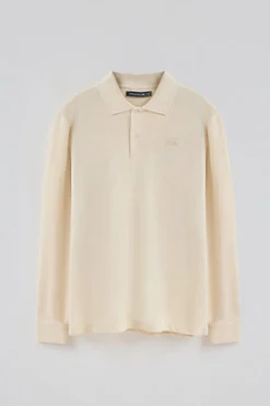 Polo Club Polos*Polo écru à manches longues et deux boutons avec écusson griffé Beige