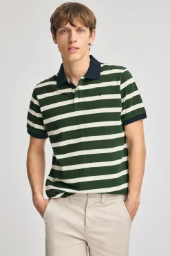 Polo Club Polos*Polo Genova rayé avec broderie monogramme Vert Bouteille