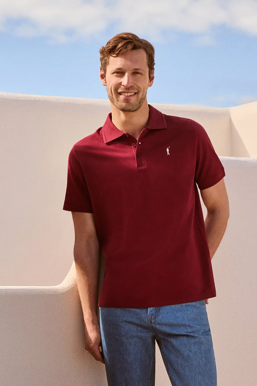 Polo Club Polos*Polo granate de manga corta y tres botones con logo bordado Rigby Go Grenat