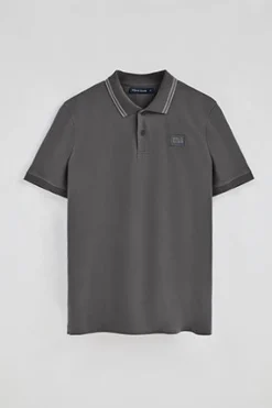Polo Club Polos*Polo gris bitume à manches courtes et deux boutons sur la poitrine Asphalte