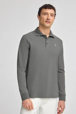 Polo Club Polos*Polo gris bitume à manches longues à trois boutons et broderie Rigby Go Asphalte