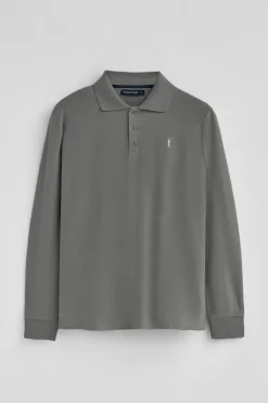 Polo Club Polos*Polo gris bitume à manches longues à trois boutons et broderie Rigby Go Asphalte