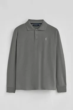 Polo Club Polos*Polo gris bitume à manches longues à trois boutons et broderie Rigby Go Asphalte