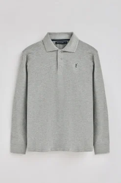Polo Club Polos*Polo gris chiné à manches longues à trois boutons et broderie Rigby Go Gris Vigore