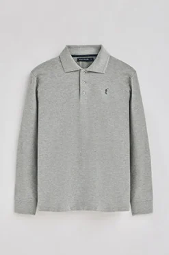 Polo Club Polos*Polo gris chiné à manches longues à trois boutons et broderie Rigby Go Gris Vigore