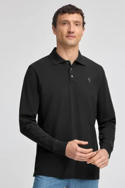 Polo Club Polos*Polo en piqué à manches longues avec broderie Rigby Best Noir