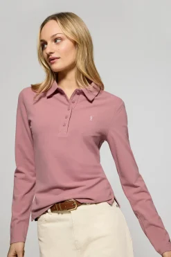 Polo Club Polos*Polo Priyanka couleur rose pastel à cinq boutons, avec broderie Rigby Go Rose poudré