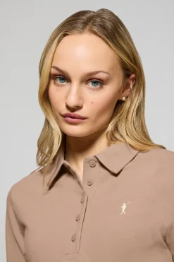 Polo Club Polos*Polo Priyanka marron clair à cinq boutons, avec broderie Rigby Go Brun