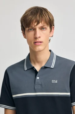 Polo Club Polos*Polo Veil bleu en piqué bicolore avec détails brodés Denim