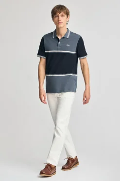 Polo Club Polos*Polo Veil bleu en piqué bicolore avec détails brodés Denim