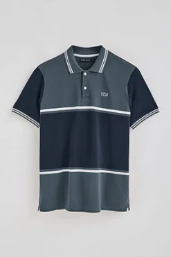 Polo Club Polos*Polo Veil bleu en piqué bicolore avec détails brodés Denim