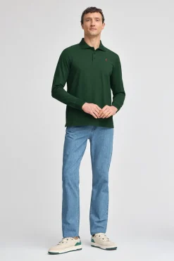 Polo Club Polos*Polo à manches longues à trois boutons et broderie Rigby Go Vert Bouteille