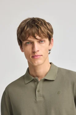 Polo Club Polos*Polo vert clair en coton et lin avec deux boutons et monogramme brodé Vert sauge