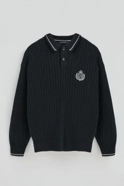 Polo Club Pulls*Pull à col polo avec écusson nautique Bleu Marine