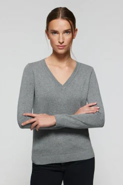 Polo Club Pulls*Pull basique gris chiné en maille à col en V et logo Rigby Go Gris Vigoré
