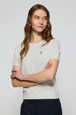 Polo Club Pulls|T-Shirts*Pull en maille à col ras du cou à manches courtes et Rigby Go brodé Beige