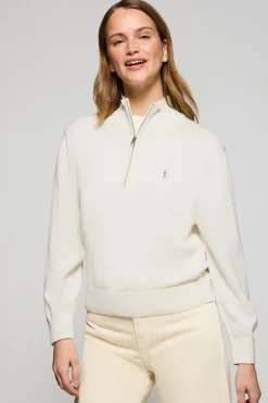 Polo Club Pulls*Pull en maille à fermeture éclair partielle et Rigby Go brodé Beige