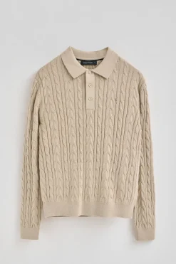 Polo Club Pulls*Pull en maille tressée en laine mélangée avec col polo et broderie Rigby Go Beige