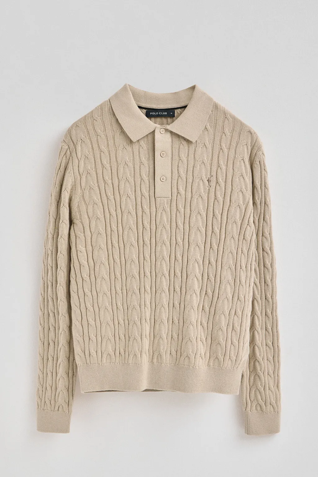 Polo Club Pulls*Pull en maille tressée en laine mélangée avec col polo et broderie Rigby Go Beige