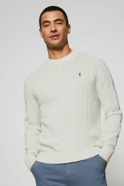 Polo Club Pulls*Pull en maille tressé à col ras du cou et broderie Rigby Go Beige