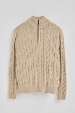 Polo Club Pulls*Pull en maille tressée en laine mélangée avec fermeture éclair partielle et broderie Rigby Go Beige