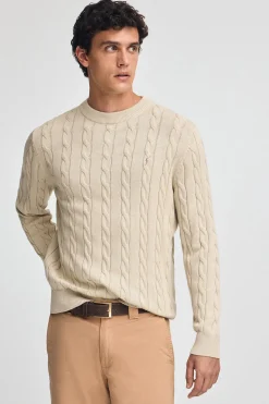 Polo Club Pulls*Pull en maille tressée en laine mélangée avec broderie Rigby Go Beige