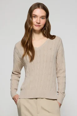 Polo Club Pulls*Pull tressé à col en V avec monogramme brodé Beige