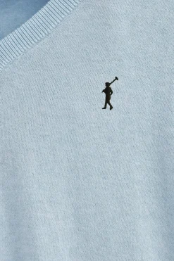 Polo Club Pulls*Pull à col en V en laine mélangée avec broderie Rigby Go Bleu clair chiné