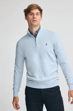 Polo Club Pulls*Pull à fermeture éclair partielle éclair et laine mélangée avec broderie Rigby Go Bleu Clair Chiné