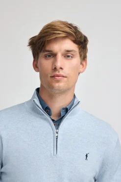 Polo Club Pulls*Pull à fermeture éclair partielle éclair et laine mélangée avec broderie Rigby Go Bleu Clair Chiné