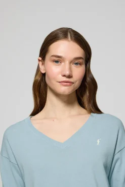 Polo Club Pulls*Pull bleu clair en maille à col en V et logo brodé Rigby Go Bleu ciel